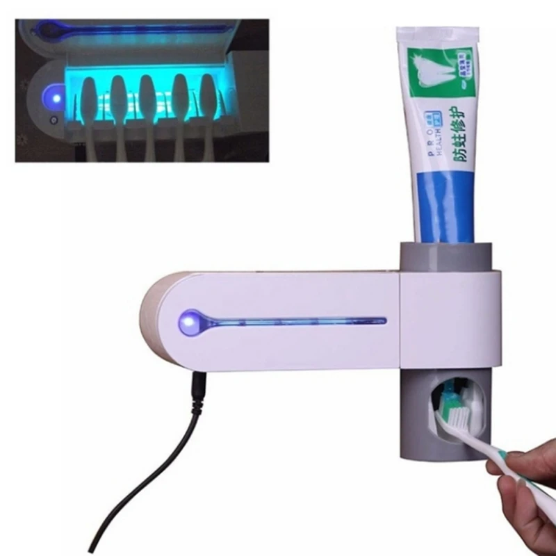 

Automatic Toothpaste Squeezers Dispenser Home Bathroom Set 2 in 1 UV Light Ultraviolet Toothbrush Sterilizer Toothbrush Holder