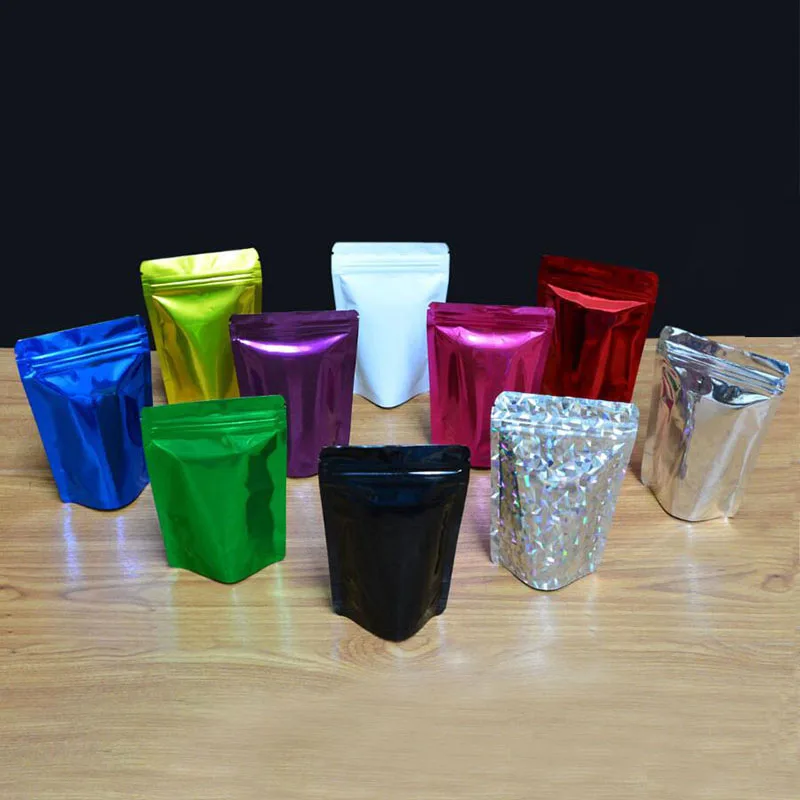 

100 Pcs Stand Up Colorful Aluminum Foil Zipper Bag Pouch for Long Term Food Storage, Pink Blue Green Snack Plastic Packaging Bag