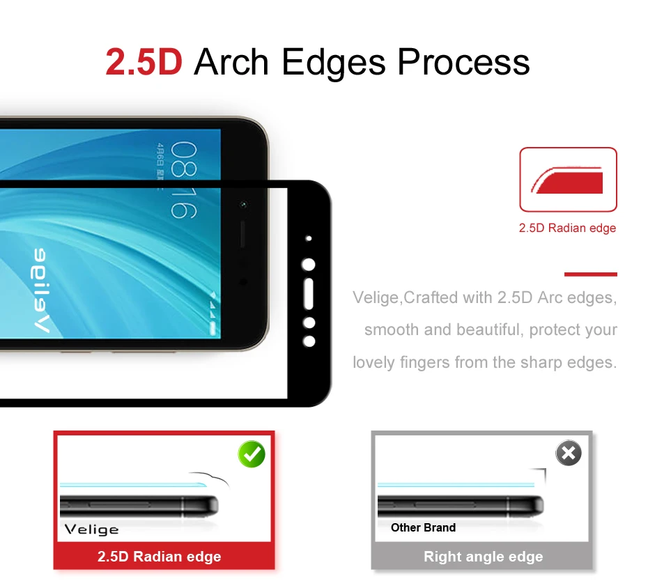 2 Pack Velige Tempered Glass Screen Protector For Xiaomi Redmi Note 5A Prime Note5A Pro Full Cover 9H Glass Flim Black (8)