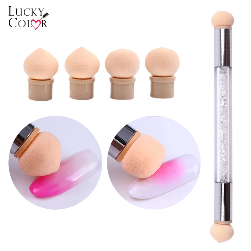 

Nail Art Gradient Brush Pen 4 Replace Sponge Heads Painting Dotting Double End Tips DIY Glitter Rhinestone Handle Manicure Tool