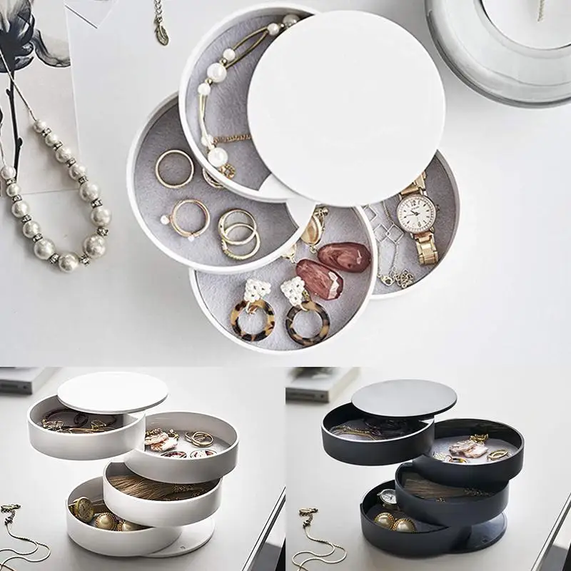 

4-Tier Jewelry Organizer Box Rotatable Jewelry Accessory Storage Tray with Lid
