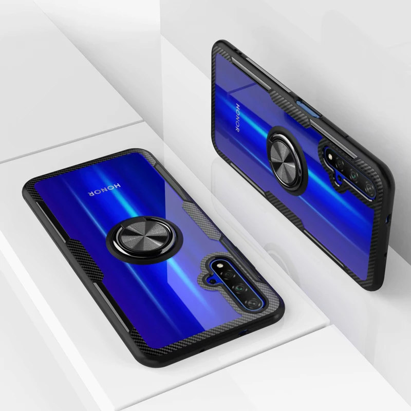 Прозрачный корпус телефона для huawei Nova 5 T чехол прозрачный ПК+ углеродное волокно полная защита кольцо Coque для huawei Nova 5 T 5 T крышка