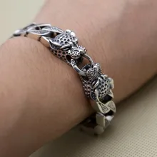 S925 Твердые ювелирные изделия из серебра двойной головой леопарда толстая цепь мужская винтажный тайский серебристый ШИРОКИЙ вариант могучий скоб