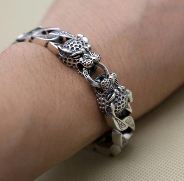 Men/'s Solid 925 Sterling Silver Bracelet Link Leopard Head Chain Jewelry