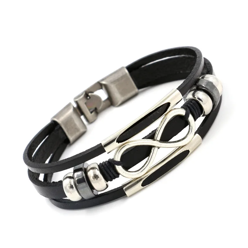 

Vintage Leather Men Bracelets Multilayer Infinite Eight Number Bangle For Boyfriend Girlfriend Pulseira Bracelet Jewelry