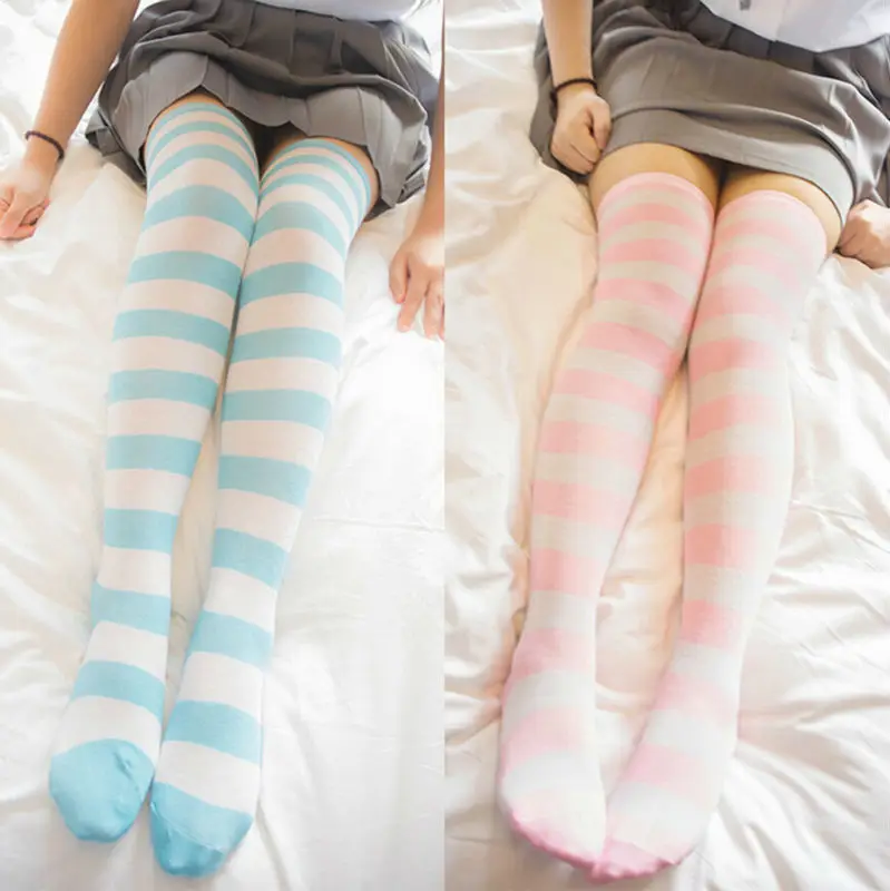 

Cute Japanese Anime Lolita Girls Stripe Thigh Stockings Over Knee Cosplay Costume Socks