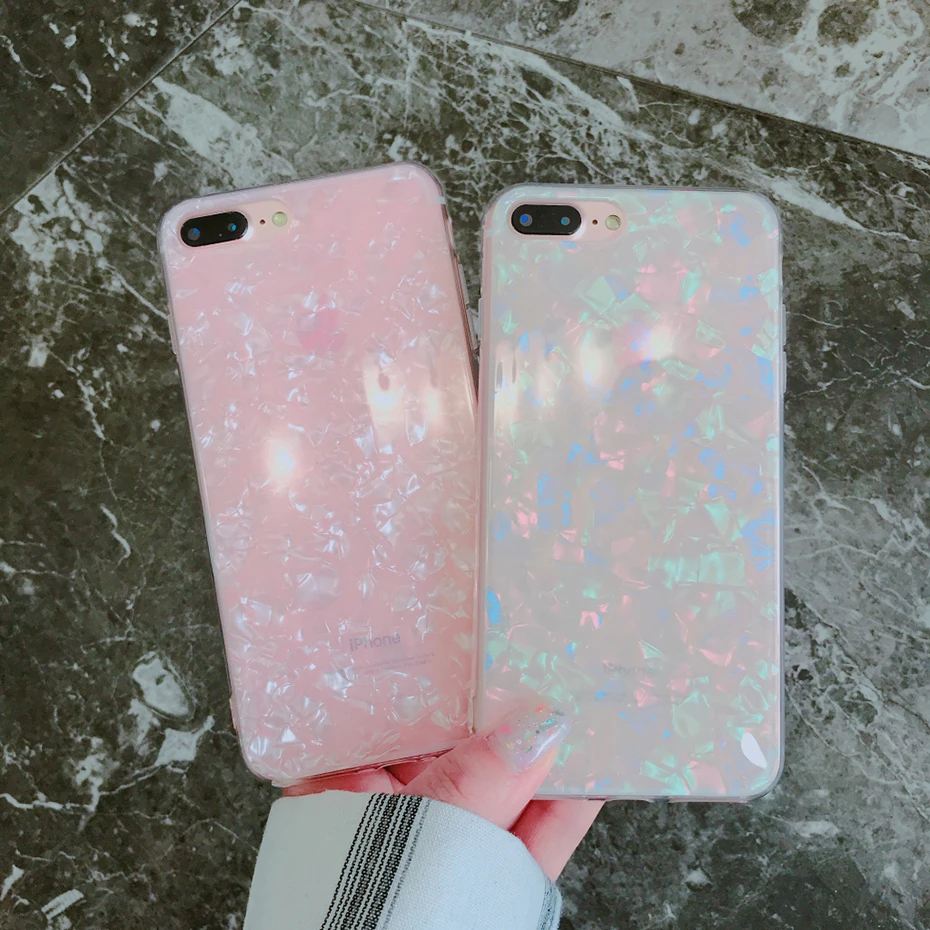 Beily Conch Shell Case for iPhone 7 8 Plus X Beautiful Bling Soft Silicone Back Cover 6 6S Slim Fit Phone Funda |