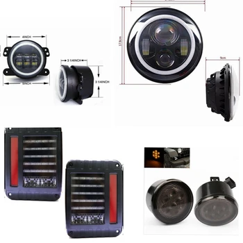 

Angle Eye Set 7 Inch H4 Led Headlight With 4" Led Fog Light + Amber Led Turn Signal Light LED Tail Lights Rear for Jeep Wrangler