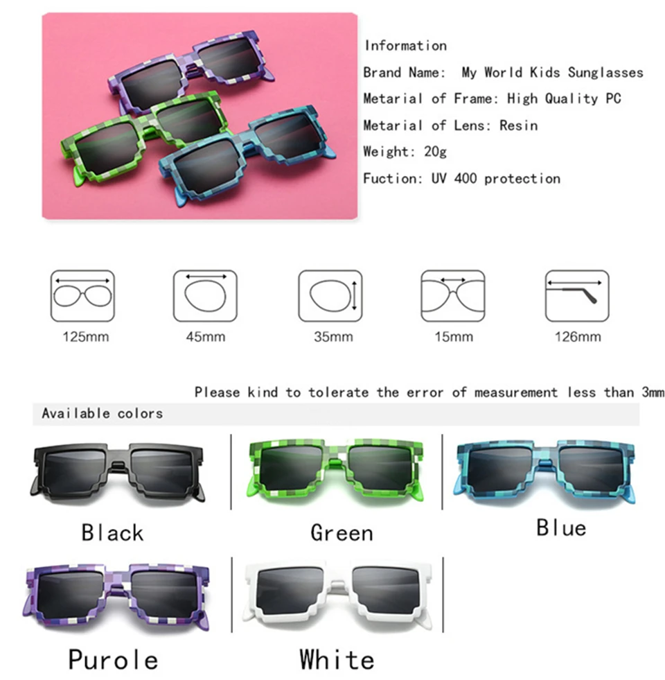 jumlai kids Sunglasses Plaid Square Baby Glasses Children Minecraft Sun Glasses deal with it boys Brand Designer Eyewear  (4)