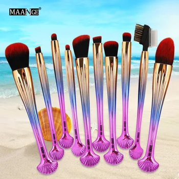 

MAANGE 10Pcs Colorful Shell Makeup Brushes Set Foundation Blending Powder Eyeshadow Lip Eyebrow Makeup Cosmetic Tool Kit
