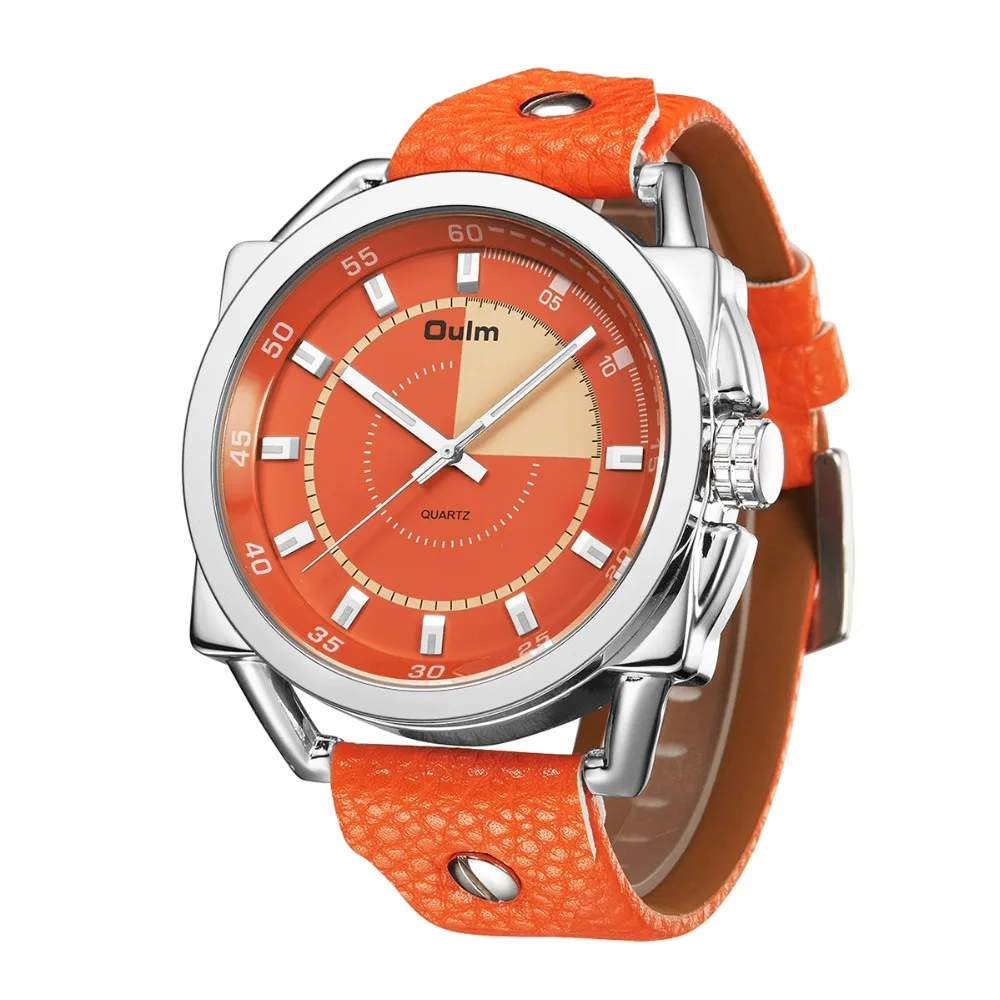 Fashion Unisex Watches Oulm Watches New Orange Color Leather Wristwatch