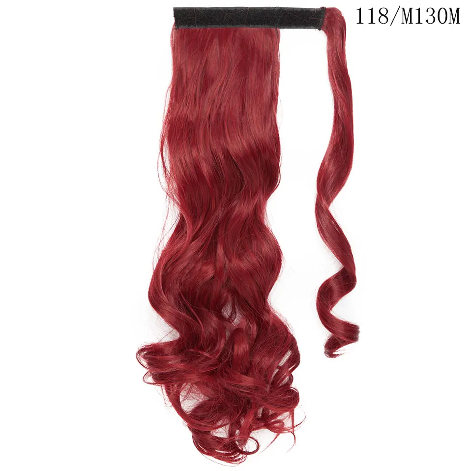 SNOILITE 43 см длинные волнистые настоящие шиньон конский хвост из натуральных волос клип в хвосте пони наращивание волос обернуть вокруг на синтетические волосы кусок - Цвет: Maroon mix red