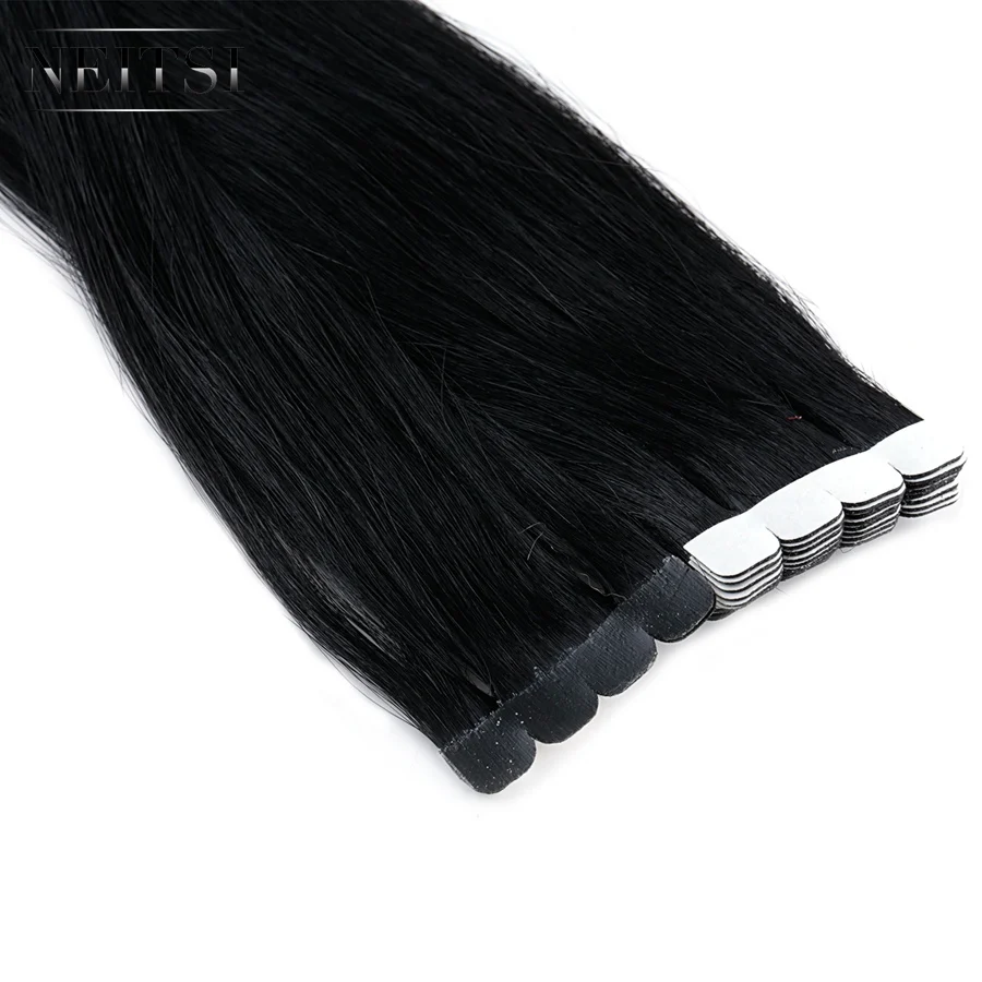 Neitsi Mini Tape In Human Hair Adhesive Extensions 12" 16" 20" None Remy Double Sided Tape Straight Skin Weft Natural Hair