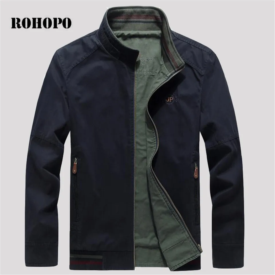 Мужская куртка бомбер ROHOPO из 100% плотного хлопка двухсторонняя с воротником