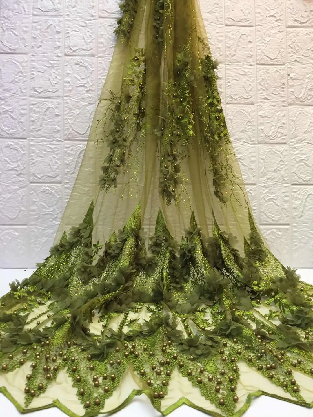 Online NEUE spitze stoff afrikanische spitze stoff hohe qualität Perlen Französisch Spitze Stoff Nigerian spitze stoff 3D Spitze 5 yards pro lot ZXW 129