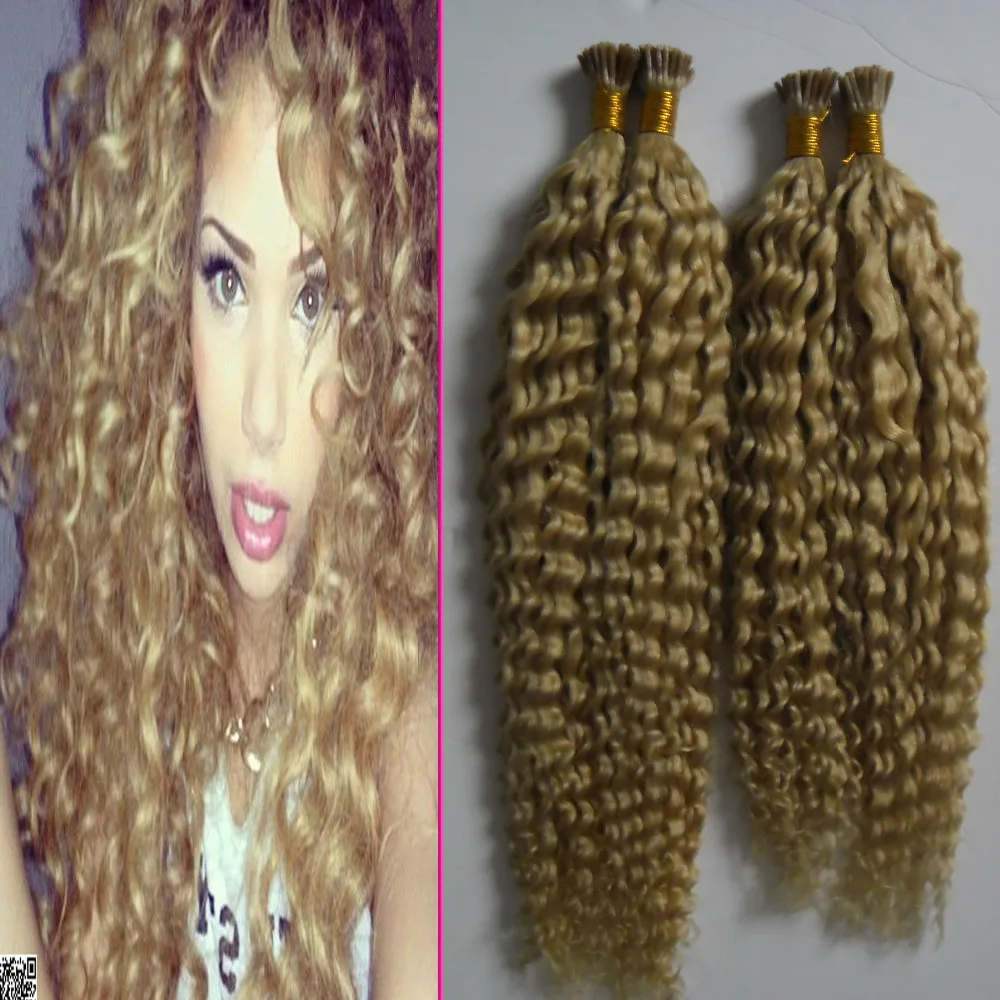 613 Bleach Blonde 200s Curly Brazilian Hair I Tip Extensions Remy Hair Keratin 200g Kinky Curly