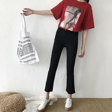 Mihoshop Ulzzang Корейский Корея Женщины Мода Одежда новый высокая waiste Джинсы Девушка Флэш-брюки