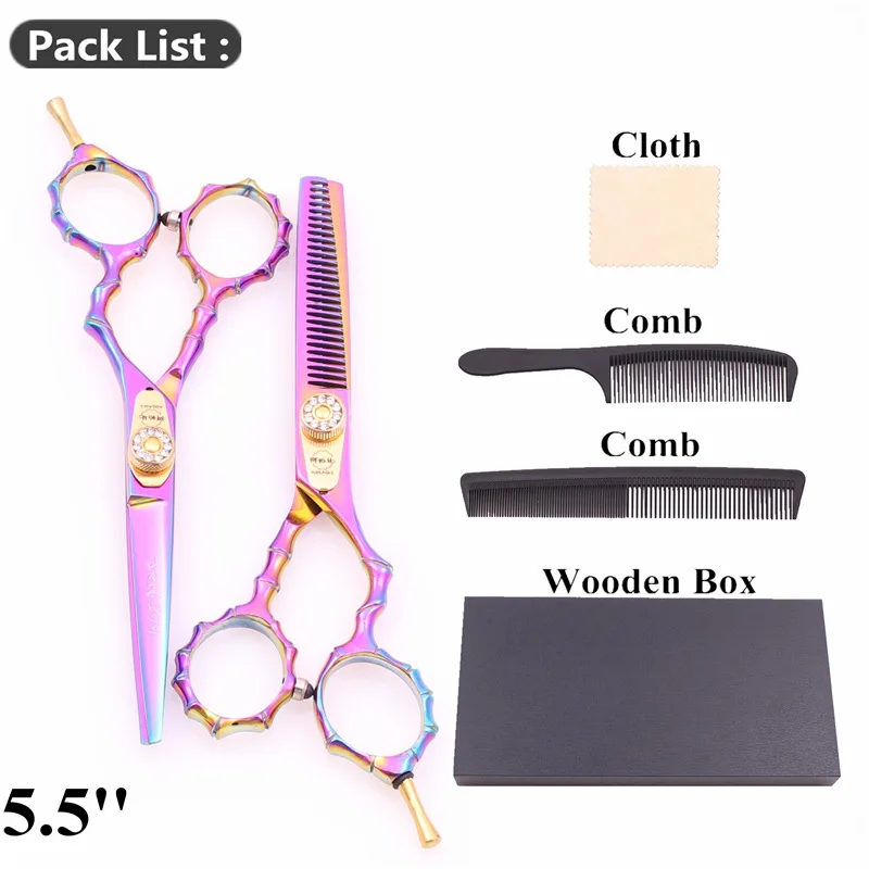 5," 440C AQIABI многоцветные ножницы для резки волос Профессиональные ножницы для волос парикмахерские накидки бамбуковая ручка A9010 - Цвет: A9010 Cai D-A 5.5H