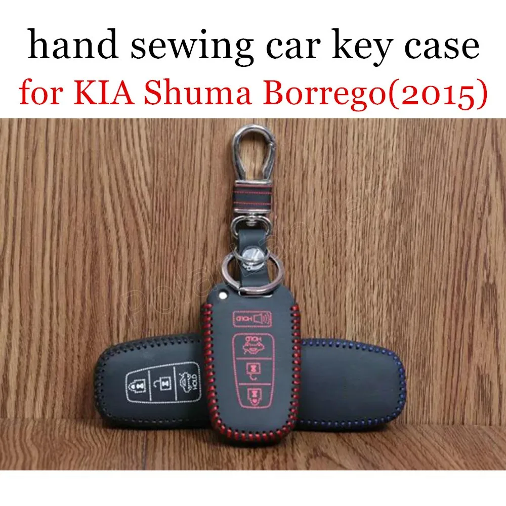 

Only Red the lowest price Genuine quality leather car key case cover Hand sewing DIY fit for KIA Shuma Borrego(2015)