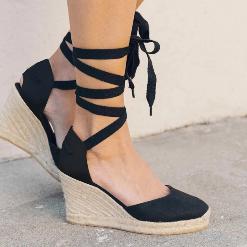 

2019 spring hemp rope wedge with light bottom strap ladies sandals summer high heel platform women sandals plus size 40 41 42