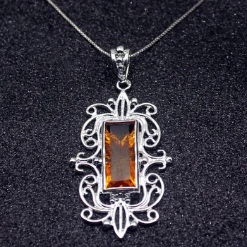 

Precious Shiny Sweet Honey Topaz925 Sterling Silver Color Charms Pendant Chain Necklace 20 Inch