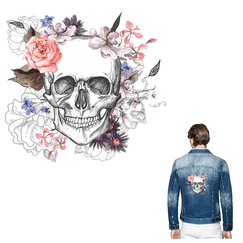 

ONESAID Cool Big Skull Patches for Clothes Tops Iron-on Transfers Skull Easy Print Ironing Stickers of Clothes Accessories S-078
