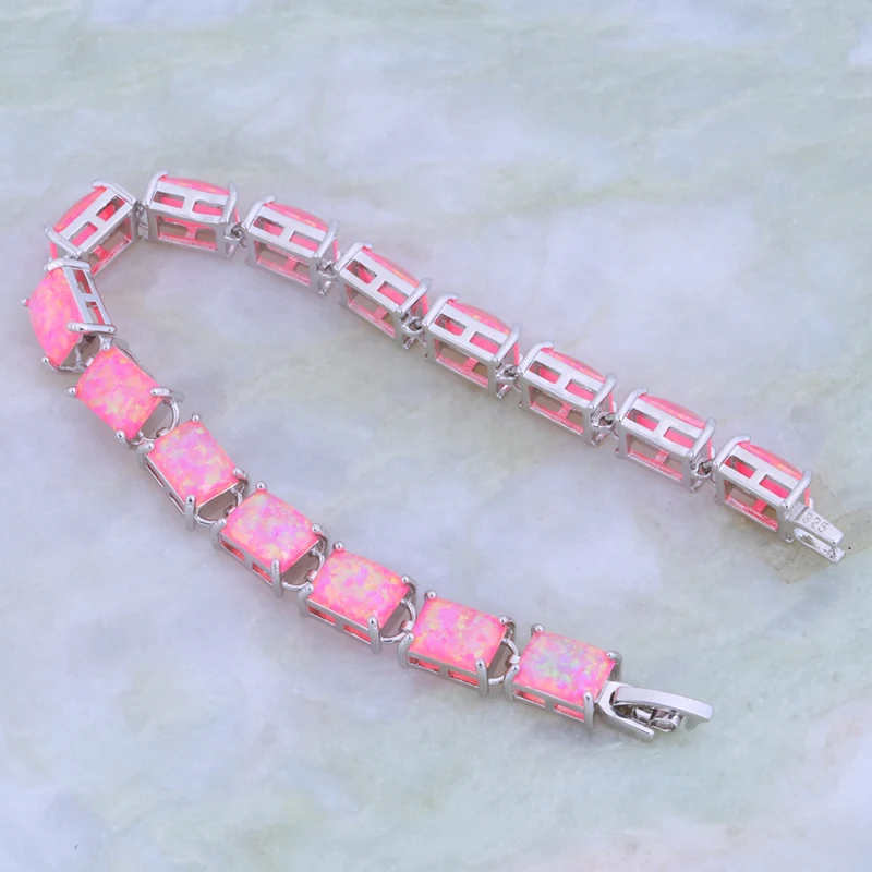ROLILASON Pink Opal New 925 Silver Print Bracelet Fashion Anniversary Gift for women OB097