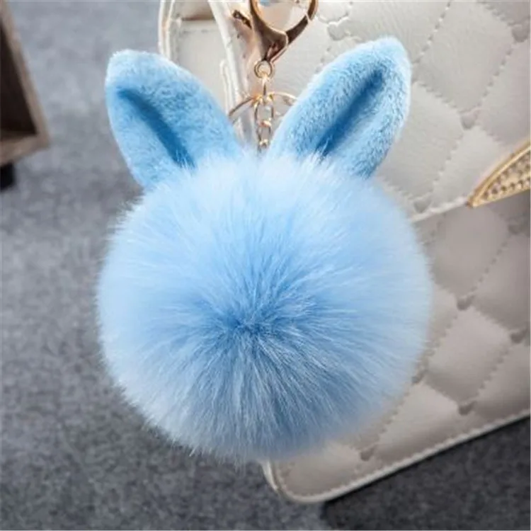 2017 Fur Pom Pom Keychain Fake Rabbit fur ball key chain porte clef pompom de fourrure pompon Bag Charms bunny keychain Keyring 49
