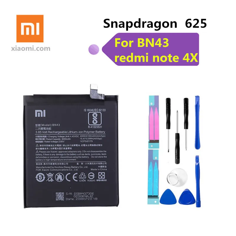 

Xiao Mi Original Replacement Phone Battery For Xiaomi Redmi Note 4X / Note 4 global Snapdragon 625 4000mAh BN43 Phone Battery