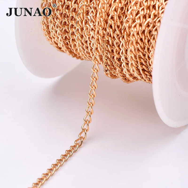 

JUNAO 10Meter 3mm Gold Silver Metal Chain Steel Link Rhinestones Trim Iron Hanging Chain for Bracelet Anklet Chain Accessories