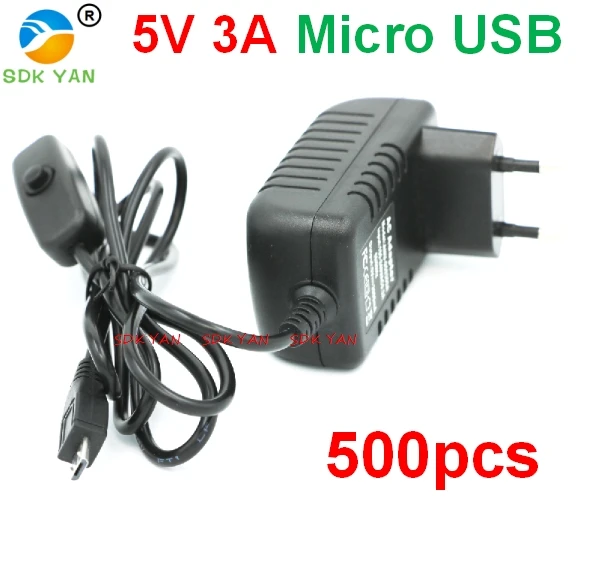 100 шт. Raspberry Pi 3 Питание 5 В 3A кнопка включения Micro USB Интерфейс Мощность Зарядное устройство адаптер ЕС Разъем для raspberry Pi 5 В 3A