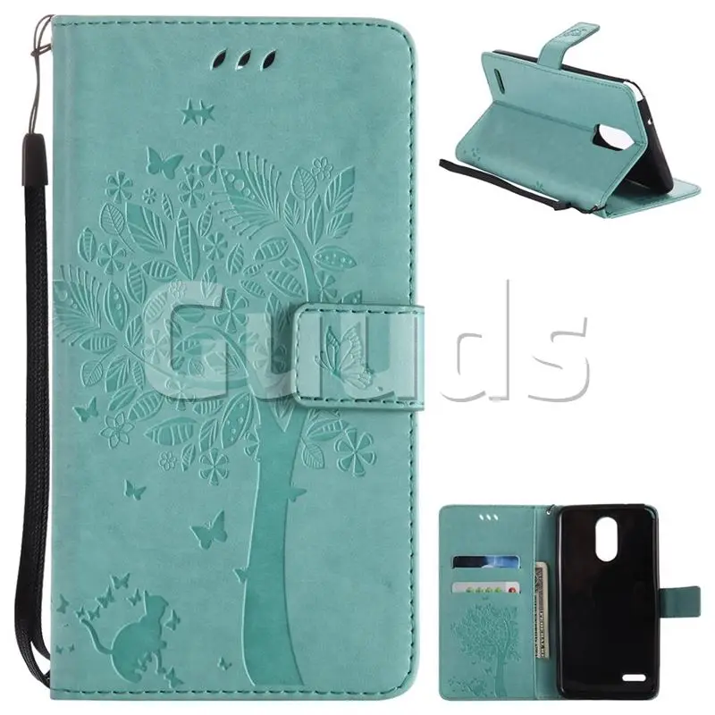 Embossing Butterfly Tree Leather Wallet Case for LG Stylo 3 Plus / Stylus 3 Plus - Cyan