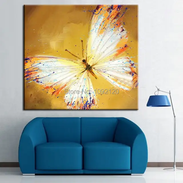 Handmade Beautiful Yellow Butterfly Canvas Oil Painting Wall