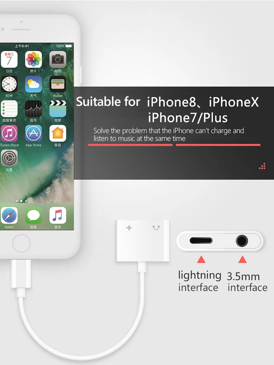 !ACCEZZ For Apple Adapter Charging Listening For iPhone X 7 8 Plus XS MAX Splitter 3.5mm Jack Earphone Aux Cable Phone Connecter (7)