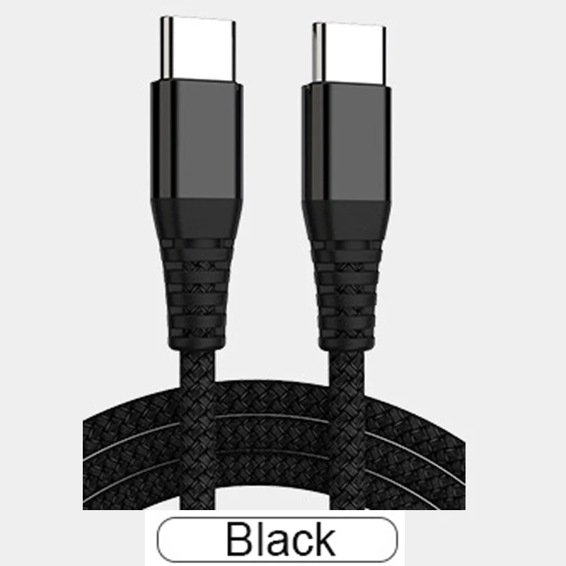 Double USB Type-c cable PD 60W cable fast charging 1.2 m braided data line for xiaomi huawei phone notebook - Цвет: Черный