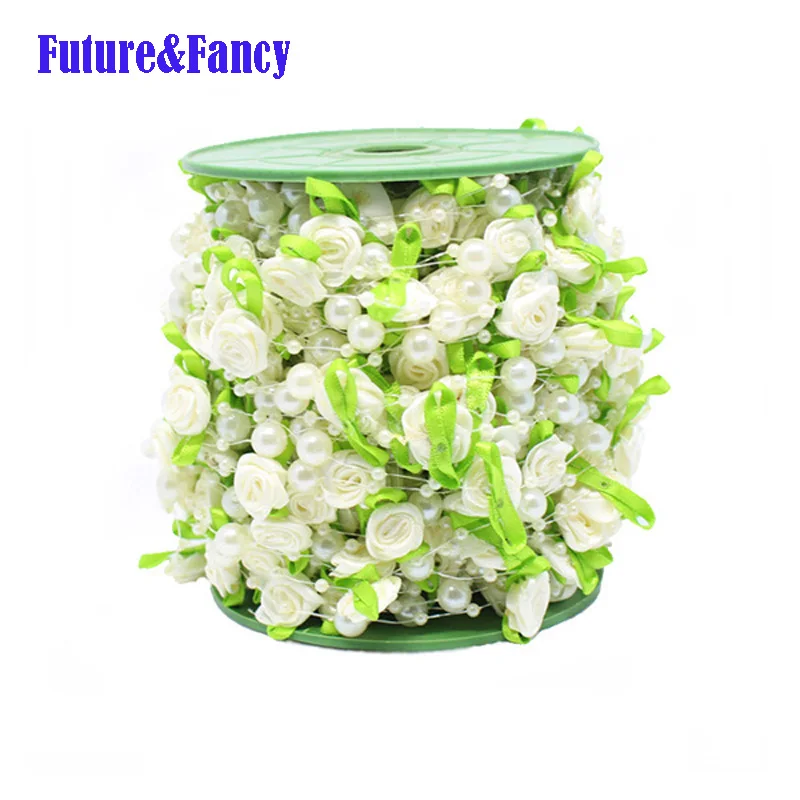 

Future and Fancy Pearl Beads DIY Handmade Roses Garland Wedding Centerpiece Decoration 12 mm + 8 mm + 3 mm 25 m Length 2 Pcs