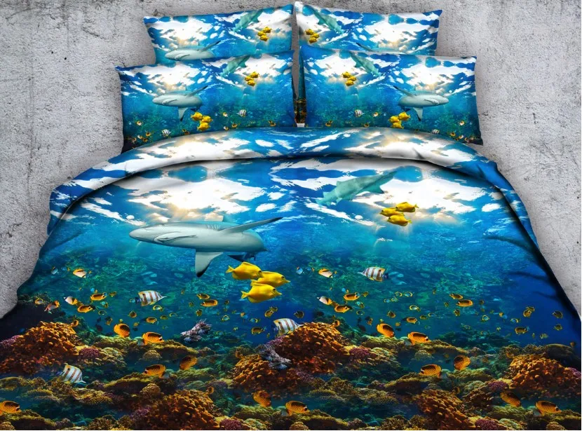 

Shark Bedding set Luxury 3D quilt duvet cover bed sheet bed in a bag sheets linen Ocean Cal Super King Queen size full twin 4PCS
