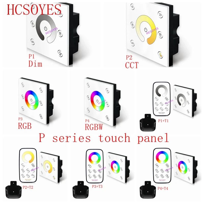 

BC P1/P2/P3/P4+T1 T2 T3 T4 Touch panel controller RF remote LED Strip Light dimming/CT/RGB/RGBW Brightness dimmer,DC12V-24V