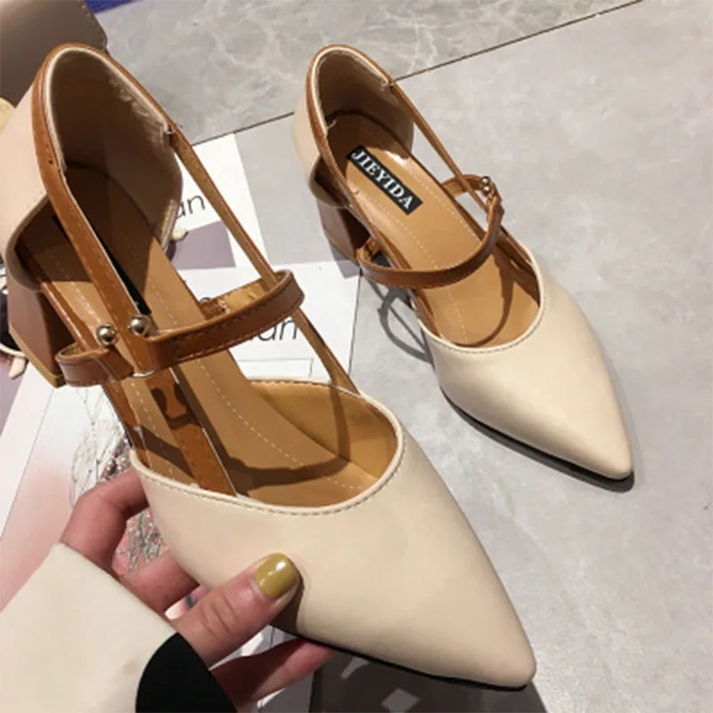 

Women's Shoes One-word Button Single Shoes Women's High-heeled Shoes Fashionable Square-heeled High-heeled Shoes