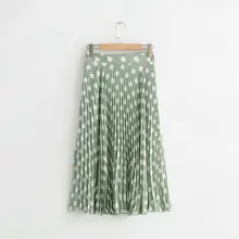 Для женщин зеленый горошек плиссированная юбка боковая молния faldas mujer Ретро Дамская мода повседневное chic Юбки-миди