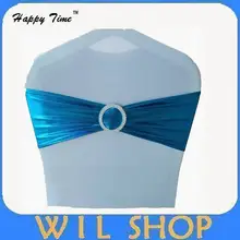 100 шт. блестящей Bronzing эластичный стрейч стул лук металлическое золото лайкра спандекс стул створки группы с Пластик круглой пряжкой