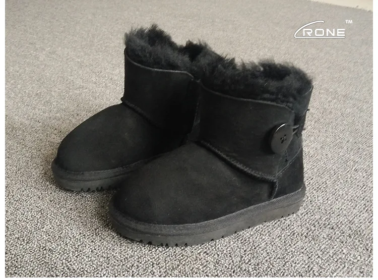 Зимние брендовые ботинки из овечьей кожи обувь для девочек Детская натуральная шерсть зимние ботинки детская обувь модные детские ботинки - Цвет: Black