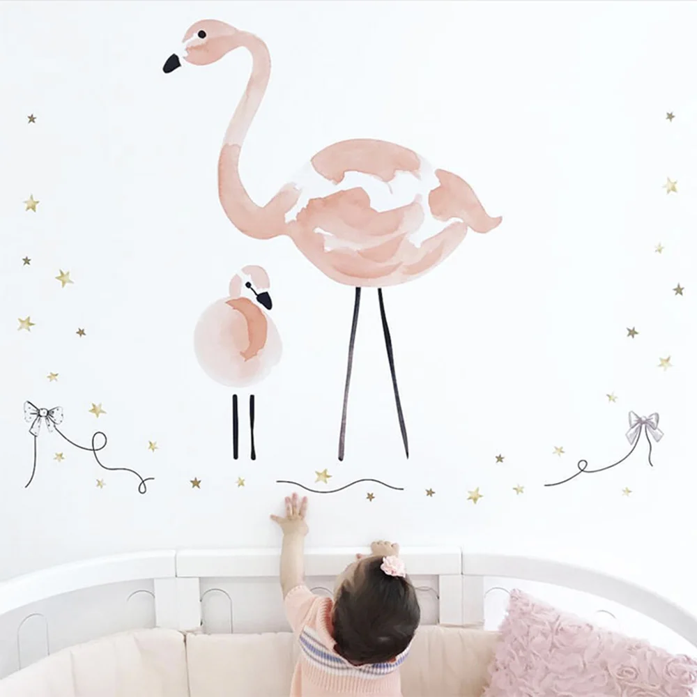 Мультяшные животные Фламинго Наклейка на стену s арт воздушный шар Наклейка на стену Наклейка перо для маленьких девочек Детская Спальня Декор для дома