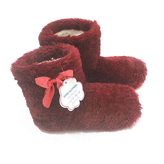 Suihyung/женские домашние тапочки; зимняя теплая Домашняя обувь; удобная мягкая плюшевая женская домашняя обувь без застежки с бантом; женские меховые тапочки из хлопка; Botas - Цвет: Красный