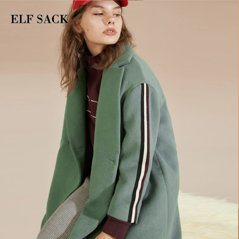 Женское шерстяное пальто ELFSACK Осеннее однотонное из 31.7% шерсти с отложным