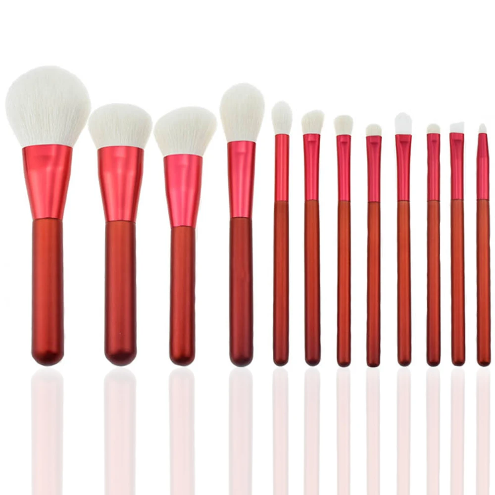 

New 12pcs Red color Makeup Brushes Tool Set pen Cosmetic Powder Eyes Shadow Foundation Blush Blending Brush style kit