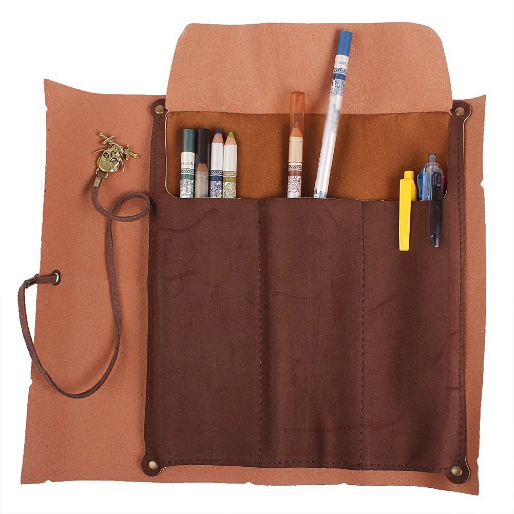 

SOSW-Pirate Treasure Map Pattern Roll up PU Leather Pencil Case (Skull)
