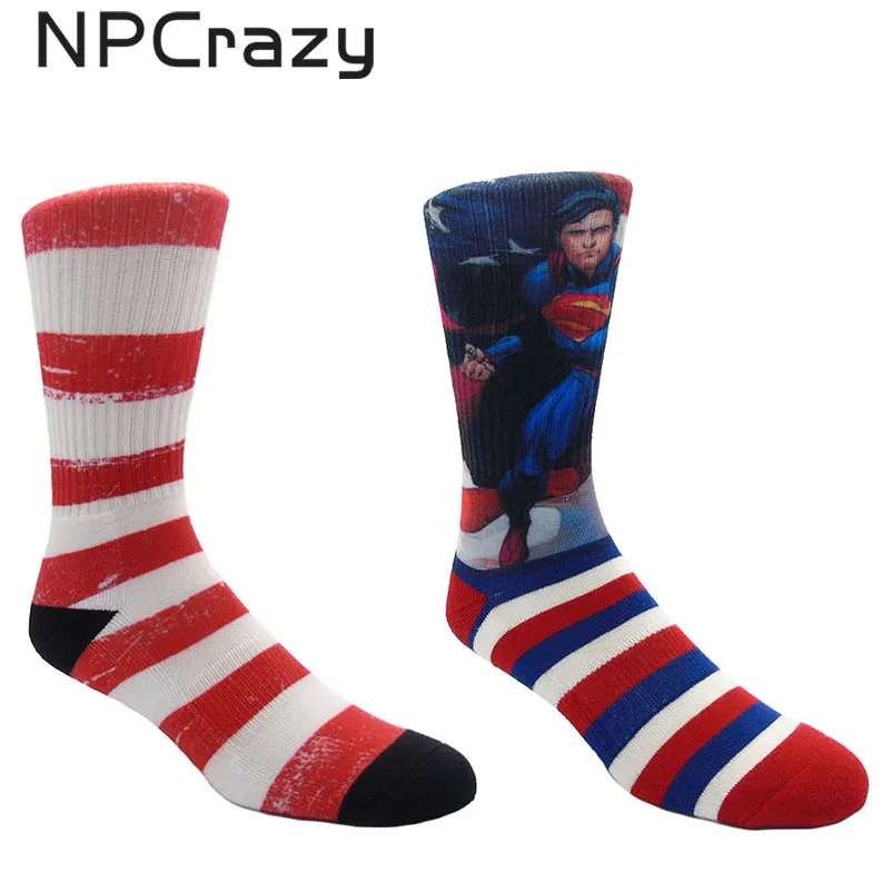

Socks Men Striped Sock American Captain Superman Basketball Socks with Prints Towel Terry Weed Sock Hip Hop Skateboard Sport