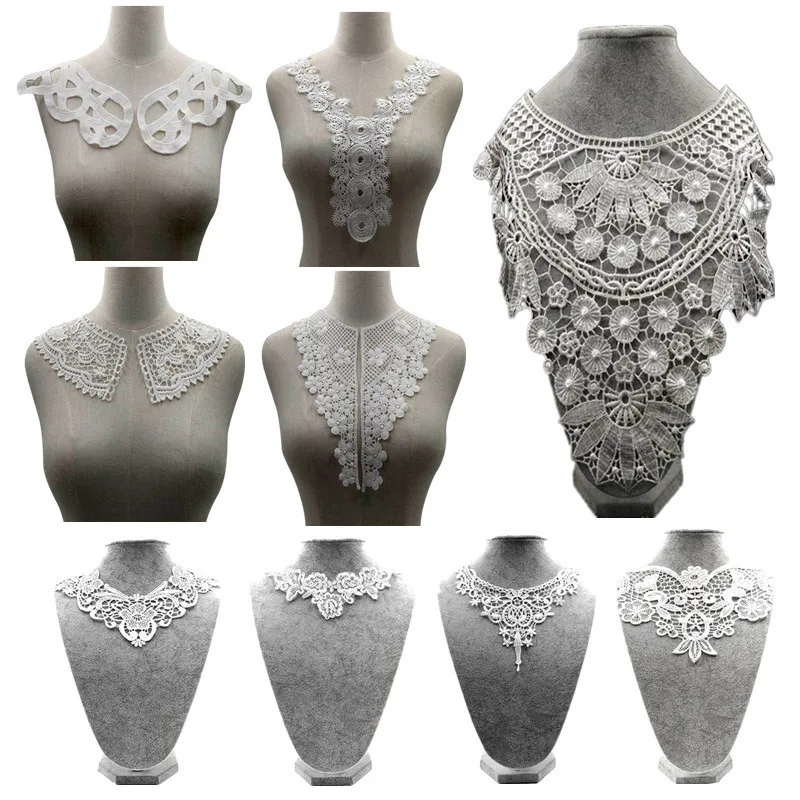 

1Pcs White Polyester Applique Lace Fabric Collar Sewing Embroidery Lace Fabric Neckline For Dress Fashion Personality Decoration
