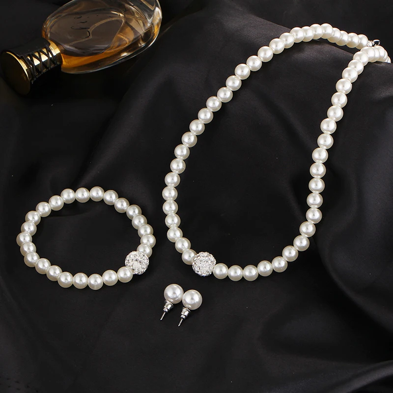 Новая мода Классический Имитация жемчуга ожерелье серьги набор прозрачный кристалл элегантный подарок на праздник для женщин свадебные жемчужные Ювелирные наборы CT115